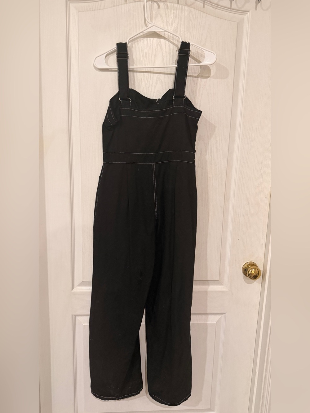 Anthropologie By Together Black Wide-Leg Button Jumpsuit with White Topstitch - Picture 5 of 6
